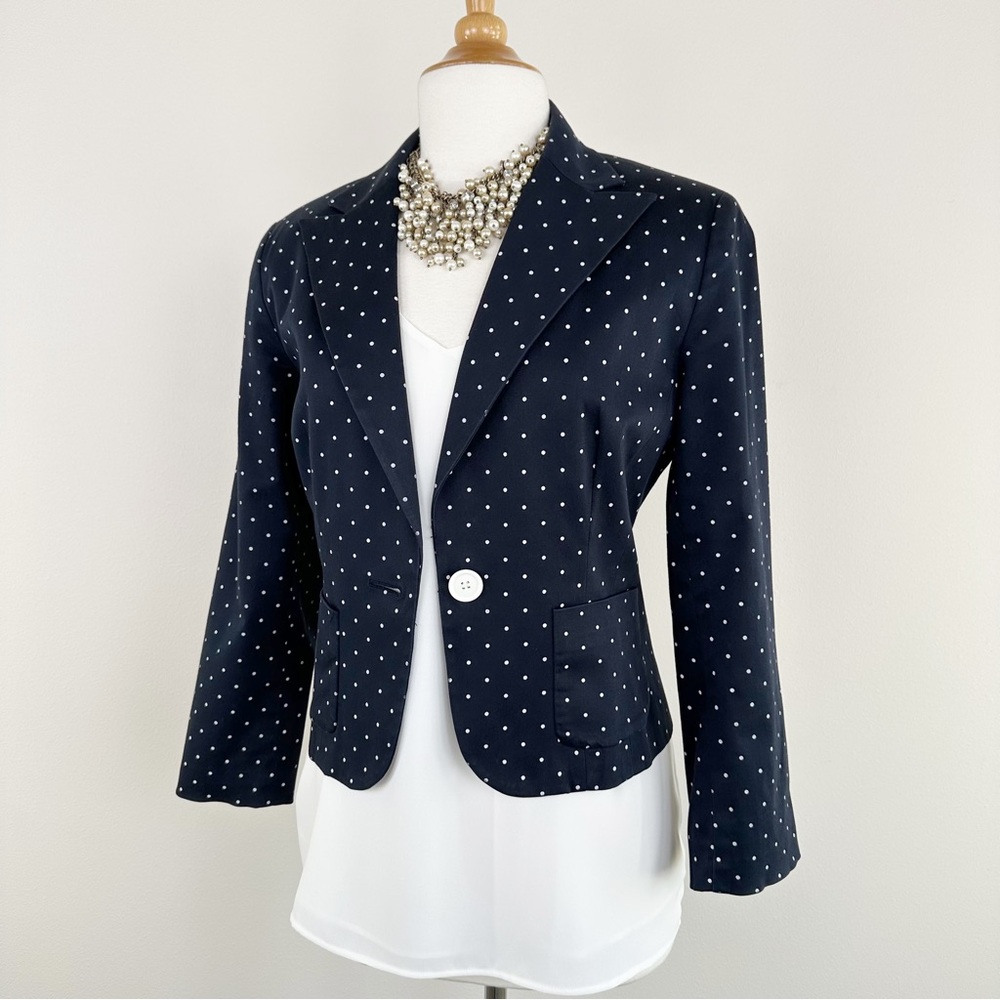 Navy Blue White Polkadots School Academy Blazer Suit Jacket Size 6P